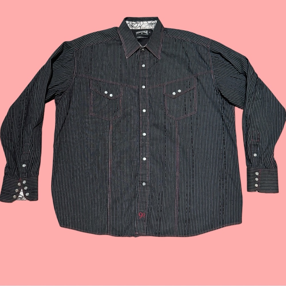 Men's Black Striped Button Up Collared Long Sleeve Cowboy Shirt